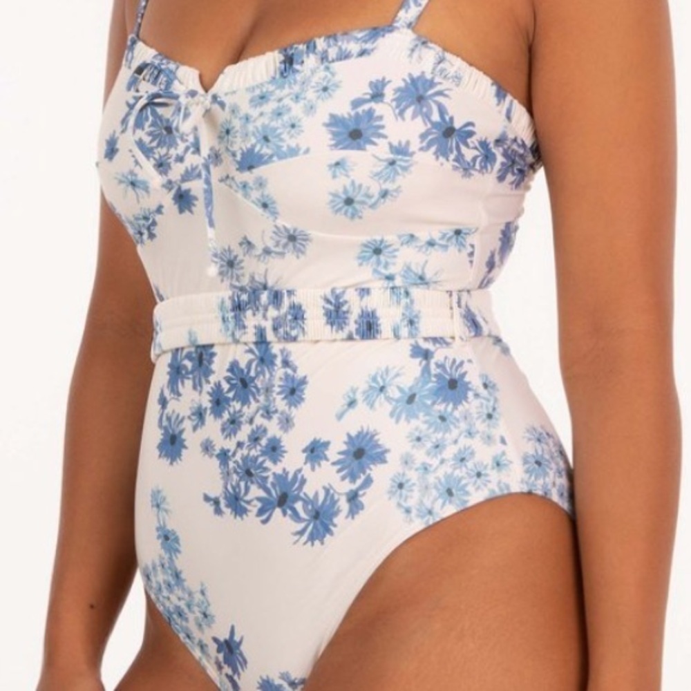 Peony Vacation Ruched Trim One Piece Swimsuit Belted AUS 10 US 6 - Picture 2 of 13